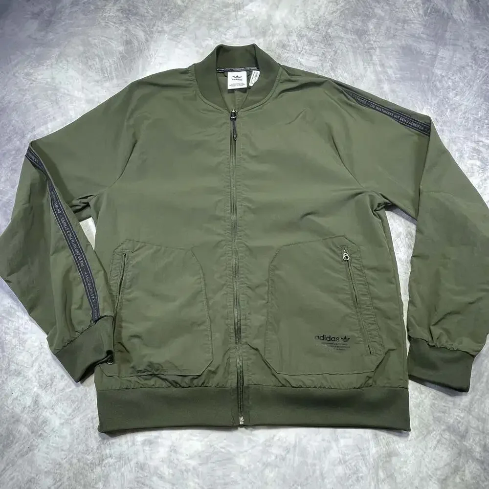 Adidas Originals Men's Green Bomber Jacket with Tape Logo Size M
